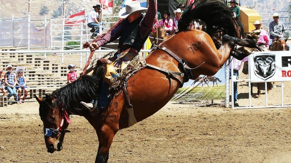 
Justin Lawrence competes at a rodeo in Woodlake earlier this year. 
