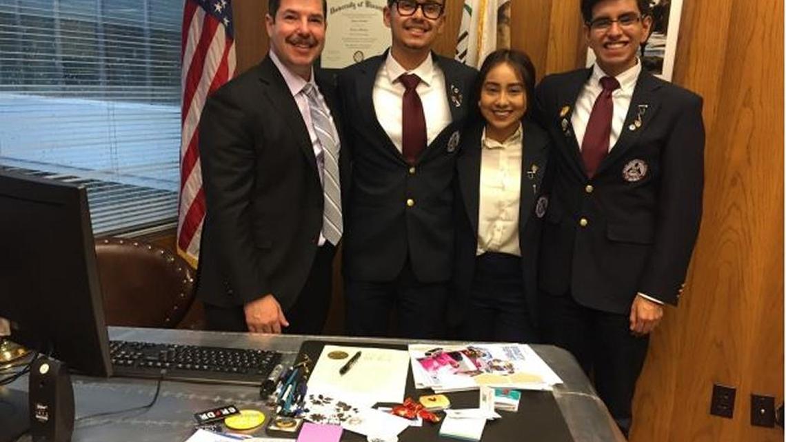 From left to right, Assemblyman Joaquin Arambula, Jesus Crispin, Liseth Santos and Eric Manzo.
