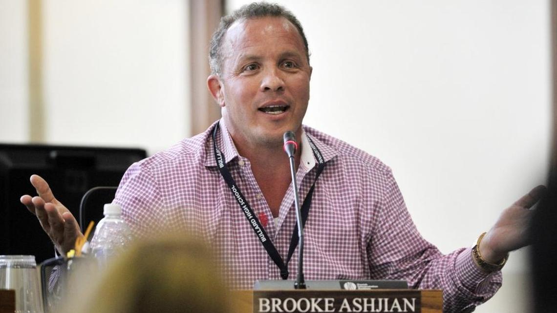 Fresno Unified School District school board member Brooke Ashjian questions Fresno Unified leaders during a board meeting in 2015.
