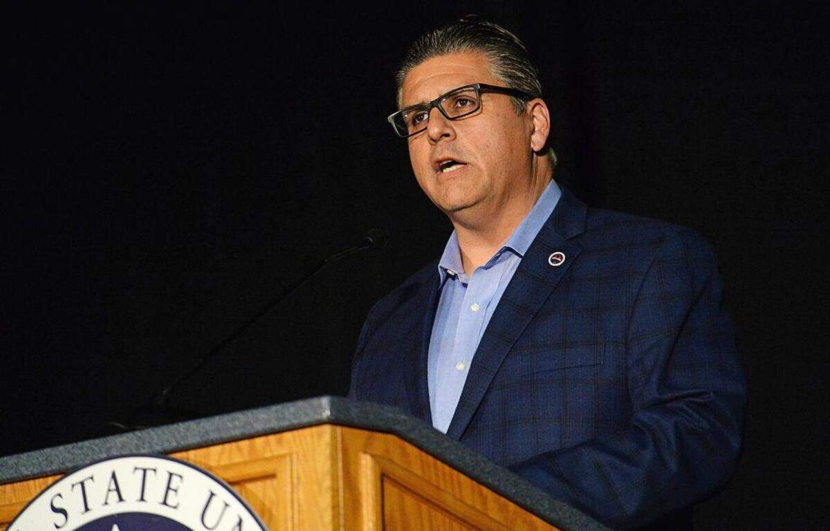 Then-Fresno State President Joseph Castro gives an introduction before holding a forum about how the university handled a social media controversy involving a professor.
