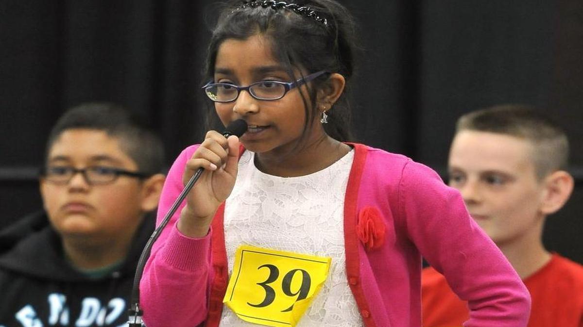 Ananya Vinay, Fugman Elementary 4th grader in Clovis Unified, spells the word “battalion” correctly for first place in the 21st annual Fresno County Spell-Off competition, elementary division, at the Fresno Convention Center last March. This year a new Scripps National Spelling Bee contest will be held in Fresno that will directly lead to the national competition.