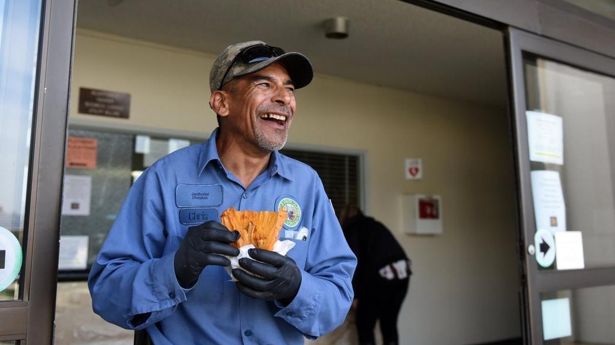 Chris Carrera, an Atwater janitor, talks about the fire he put out at City Hall on Tuesday. After snuffing out the flames, he chased down the arson suspect, police say.