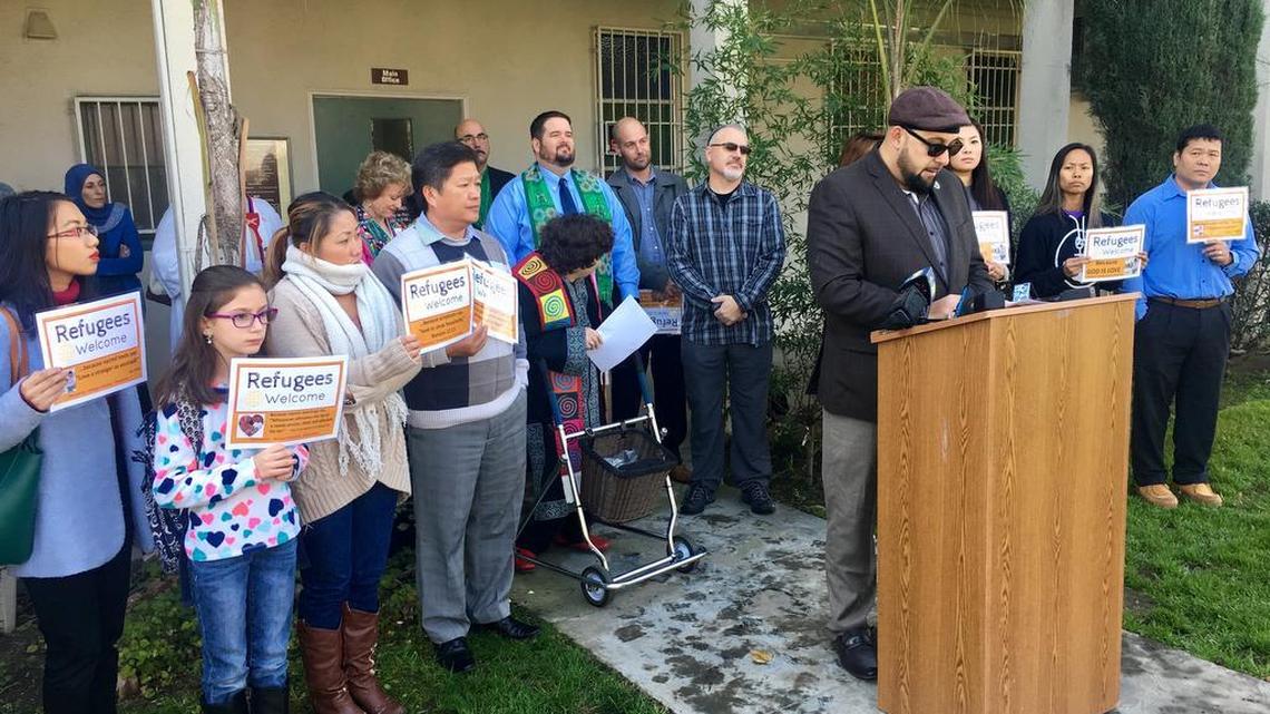 Reza Nekumanesh, executive director of Islamic Cultural Center of Fresno, speaks at a news conference Friday, Jan. 27, 2017. Leaders representing several faiths denounced President Donald Trump’s proposed executive order on refugees.