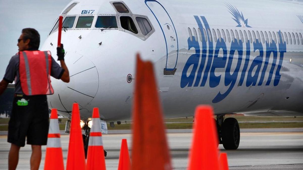 
An Allegiant Airlines flight bound for Fresno made an emergency landing Saturday, Aug. 1, 2015, shortly after taking off from a Las Vegas airport because of a reported engine fire.
