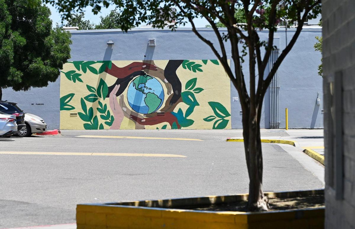 One of three murals is seen at Edison High School Wednesday, July 12, 2023 in Fresno. Staff and students are concerned the murals may be covered when the school undergoes painting soon.