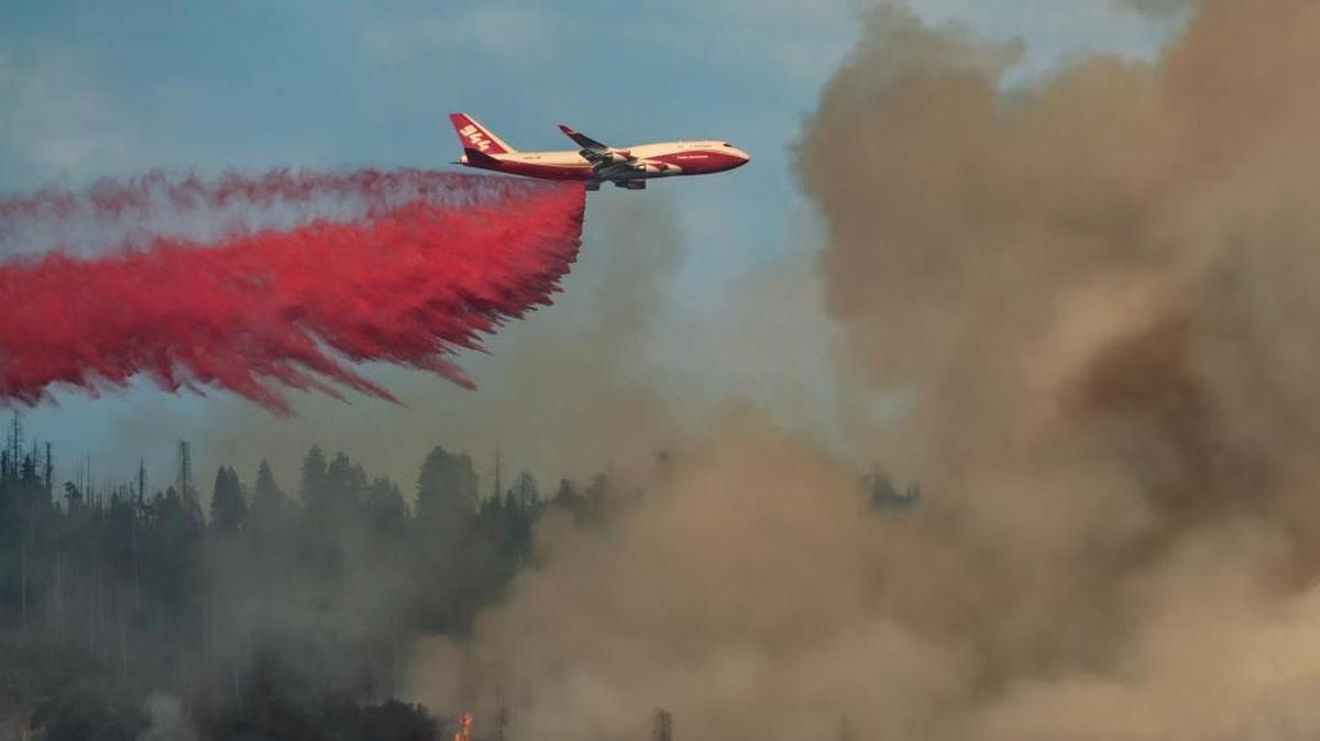 A repurposed Boeing 747 known as the Supertanker turned its attention on the Mission Fire in North Fork on Sunday, Sept. 3, 2017. It makes drops nearly double the size of the next largest air tanker plane in the country and saw its first action this week on the Ponderosa and Railroad fires.