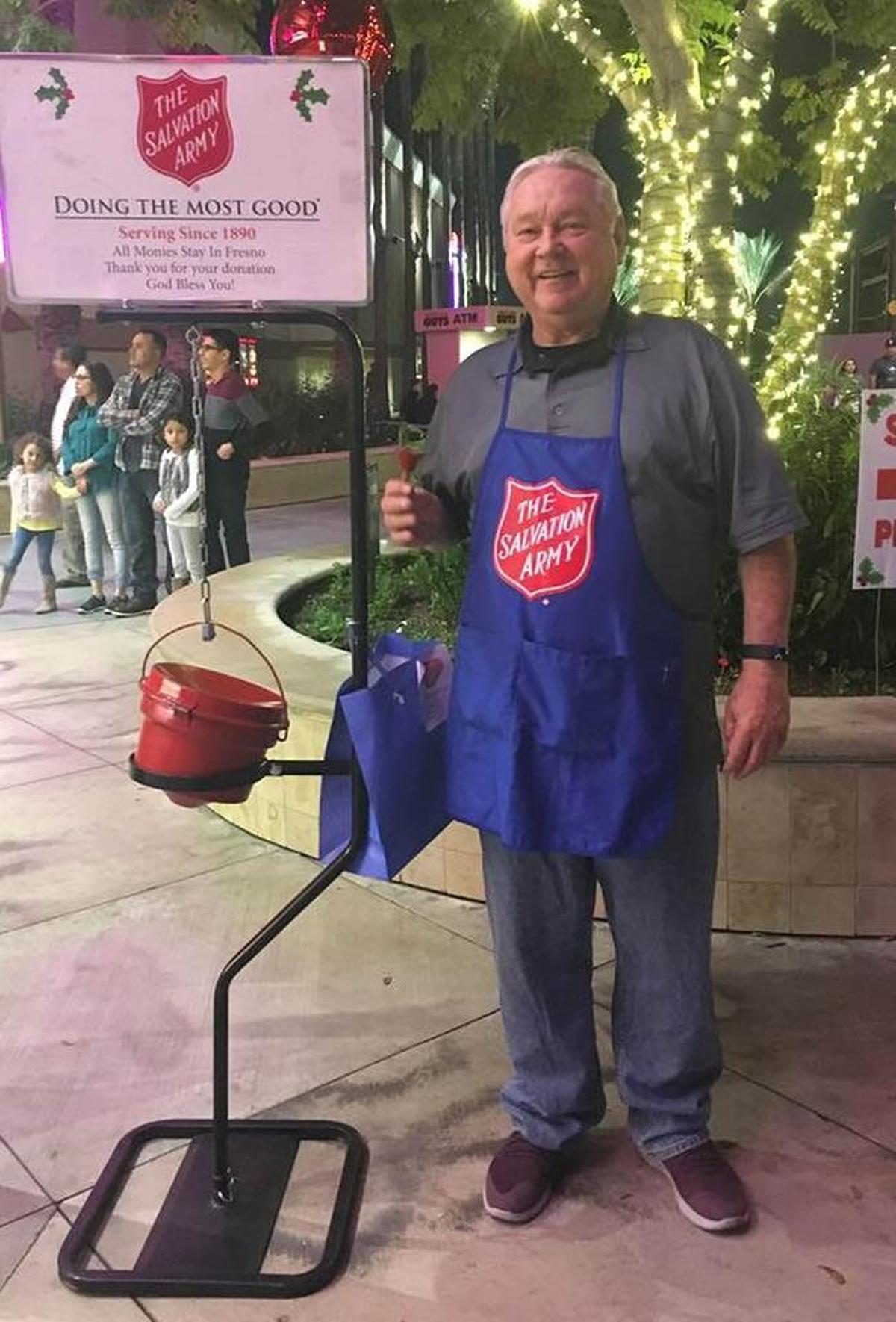 Jim Boren volunteers collecting change for The Salvation Army in Fresno’s River Park in November.