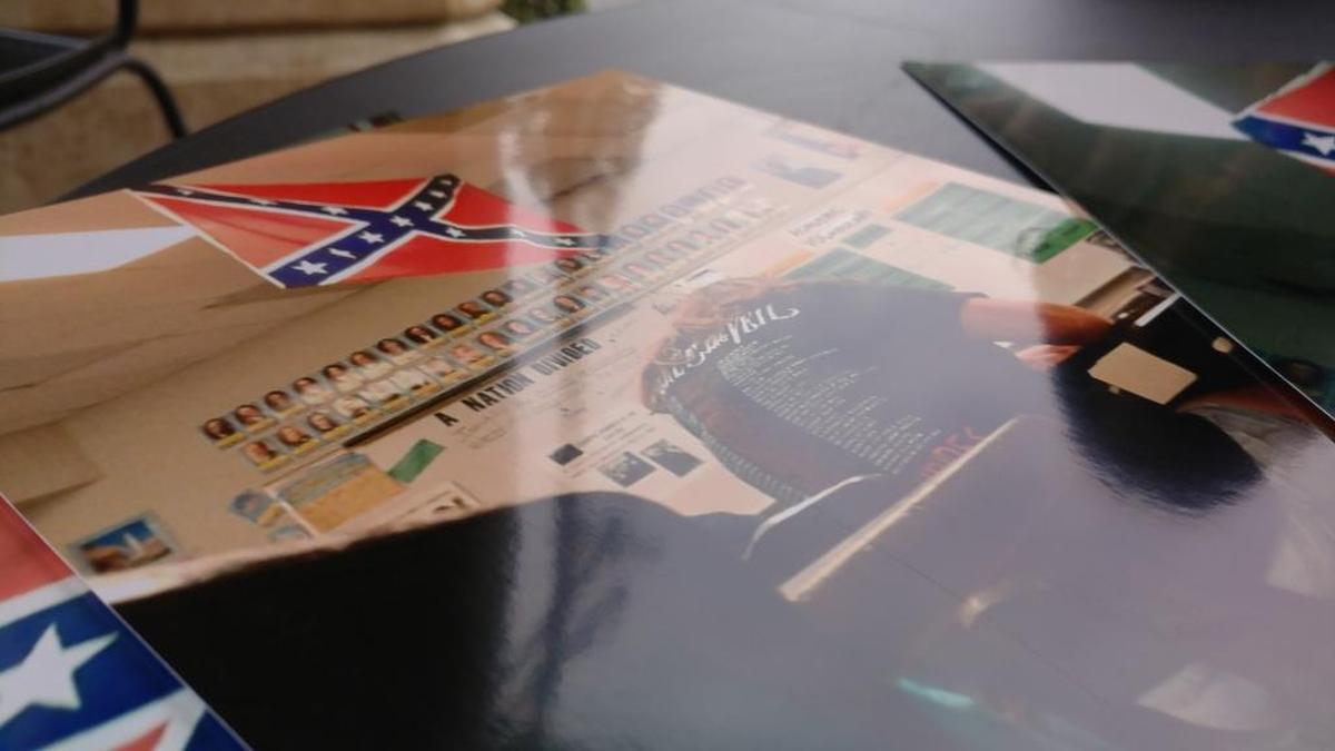 An image taken by a La Joya Middle School student on April 3, 2017 shows a confederate flag hanging from a classroom ceiling, above her desk. The school district removed the flag after her mother, Eboni Goodman, brought the concerns to school officials.