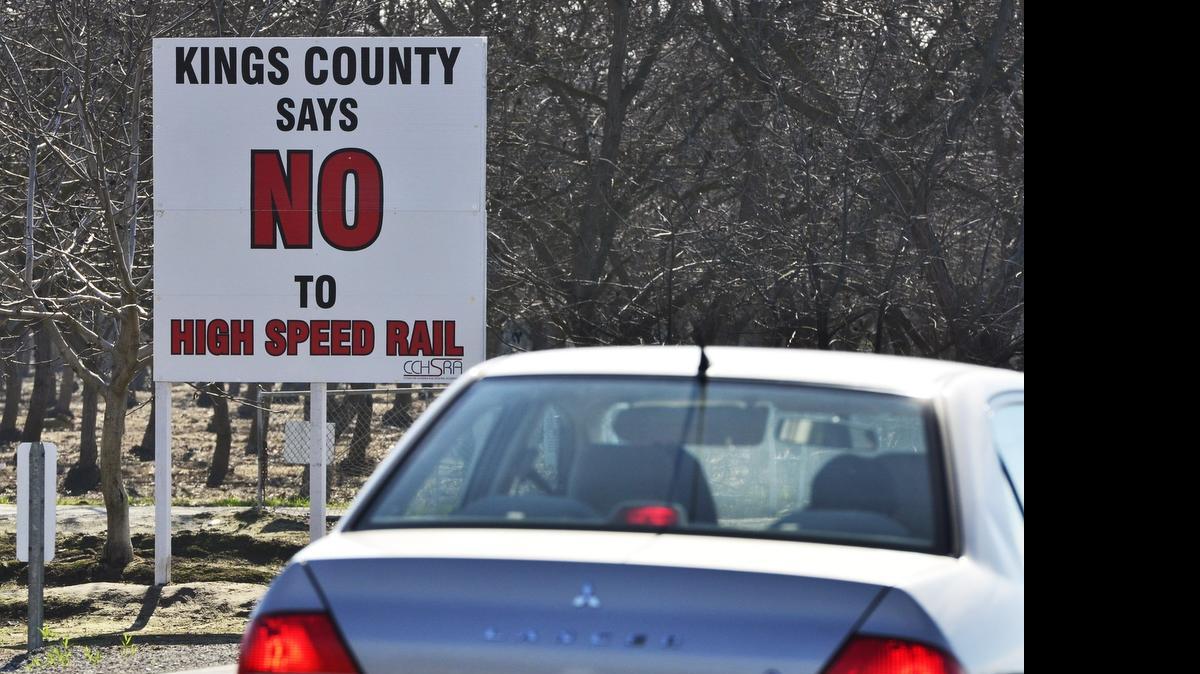 

Debate over high-speed rail in Kings County has raged publicly for a long time. This sign in opposition was first put up alongside southbound Highway 43 in early 2012.
