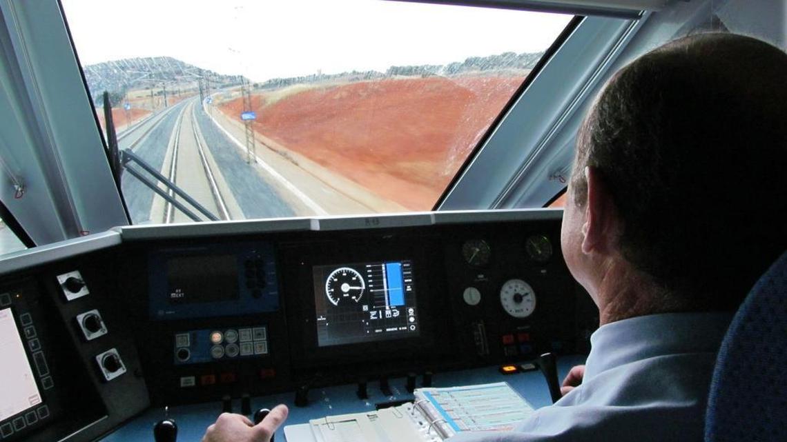 
Train operator Jose Jimenez pushes the AVE train to it’s top operating speed on a trip between Valencia and Madrid.
