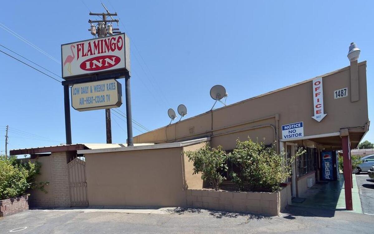 
Flamingo Inn on Golden State Boulevard. The Flamingo Inn remains open for business even though the property has been sold to the California High-Speed Rail Authority.
