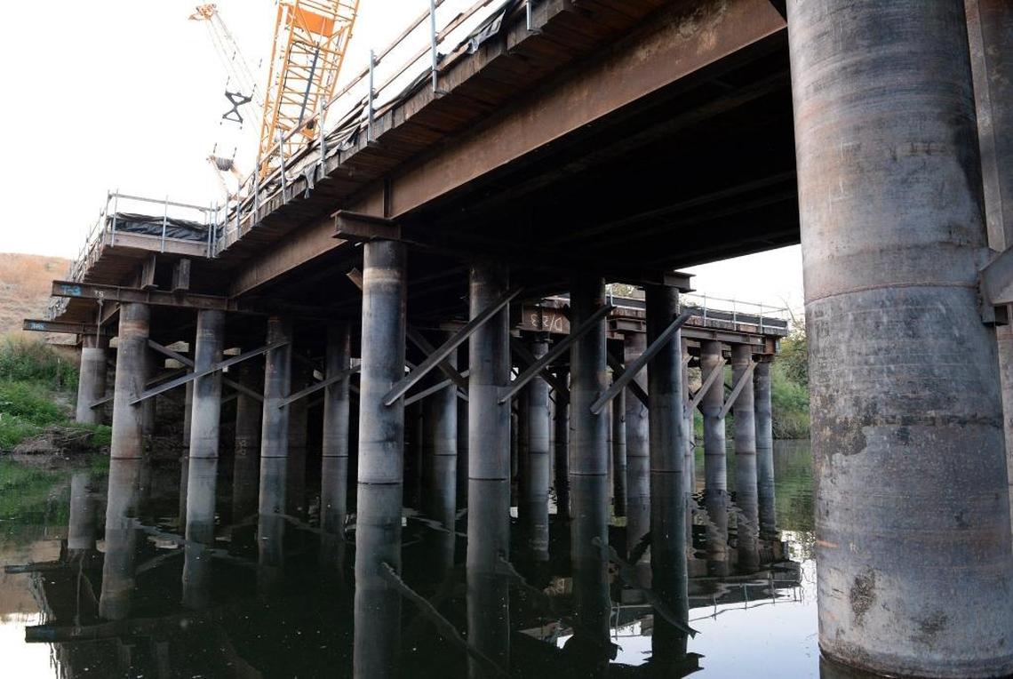 Construction continues on the California High-Speed Rail Authority’s viaduct crossing the San Joaquin River just east of the Highway 99 bridge.