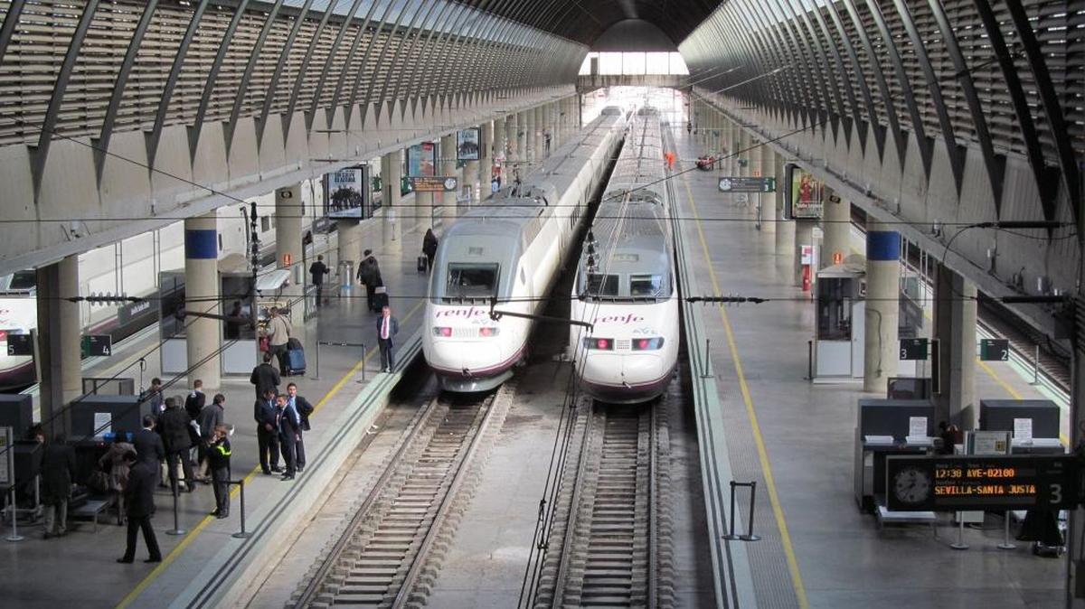 Two French built Alstom AVE trains pull into the station at Seville. These high speed trains travel between Madrid and Seville, connecting hundreds of people to the country’s capital turning a six-hour drive into a 2.5 hour trip.