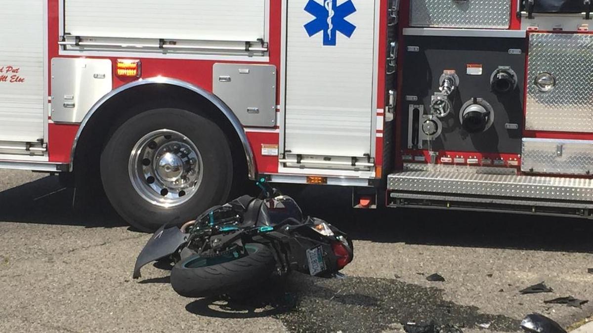 A motorcyclist was injured Tuesday afternoon, March 28, 2017 in a collision in front of Fresno’s River Park shopping center.