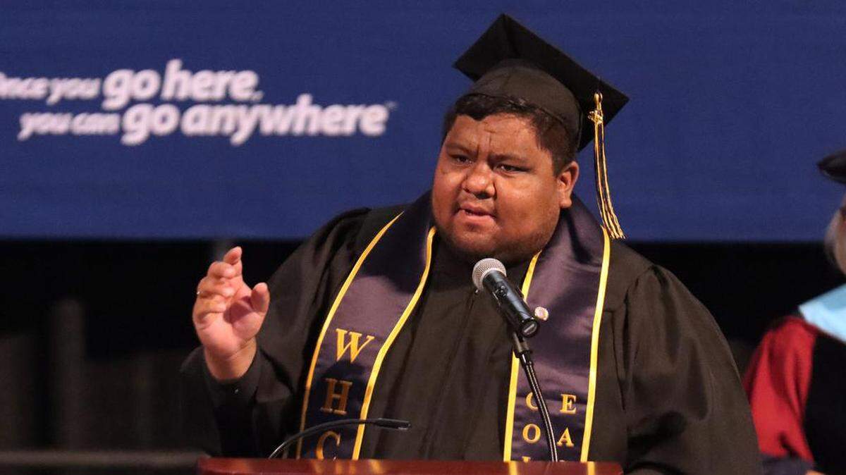 Social media influencer Leo González spoke about how West Hills College Lemoore helped him get into video editing during his commencement talk May 25, 2023.