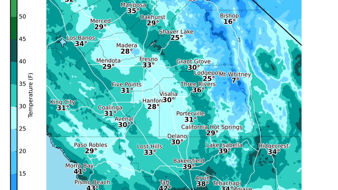 A hard freeze watch is in effect for the central San Joaquin Valley on Monday night into Tuesday morning.