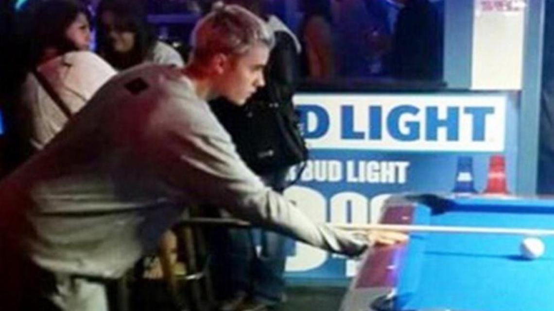 In a photo shared on Twitter, Justin Bieber plays pool at Old Town Saloon in Clovis after his Saturday night concert March 26, 2016, at Fresno’s Save Mart Center.