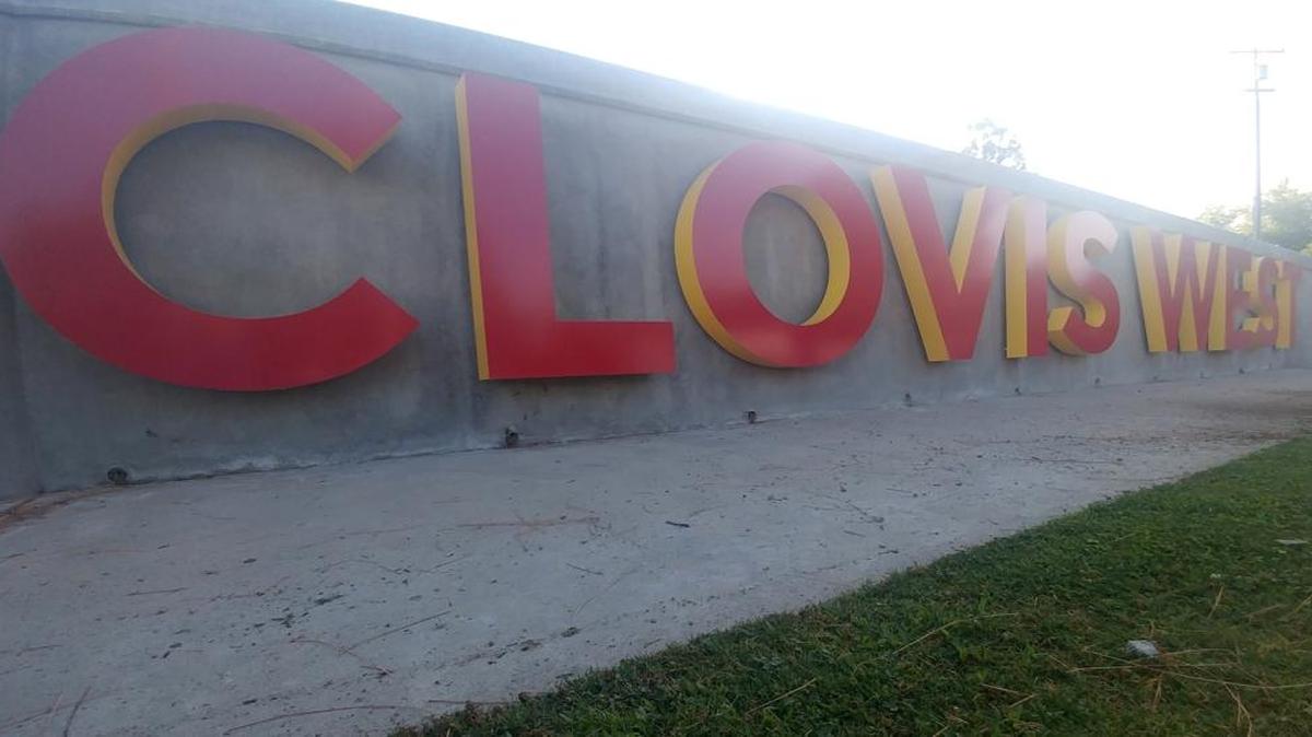 The Clovis West sign outside the northwest Fresno high school.