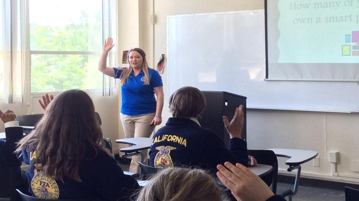 Brittany Hitchcock leads a workshop on networking for around 20 students during the 2016 California State Future Farmers of America (FFA) Leadership Conference at Fresno State. Over 100 workshops were held by FFA members from around the country for the 6,100 high school students who attended this year’s conference.