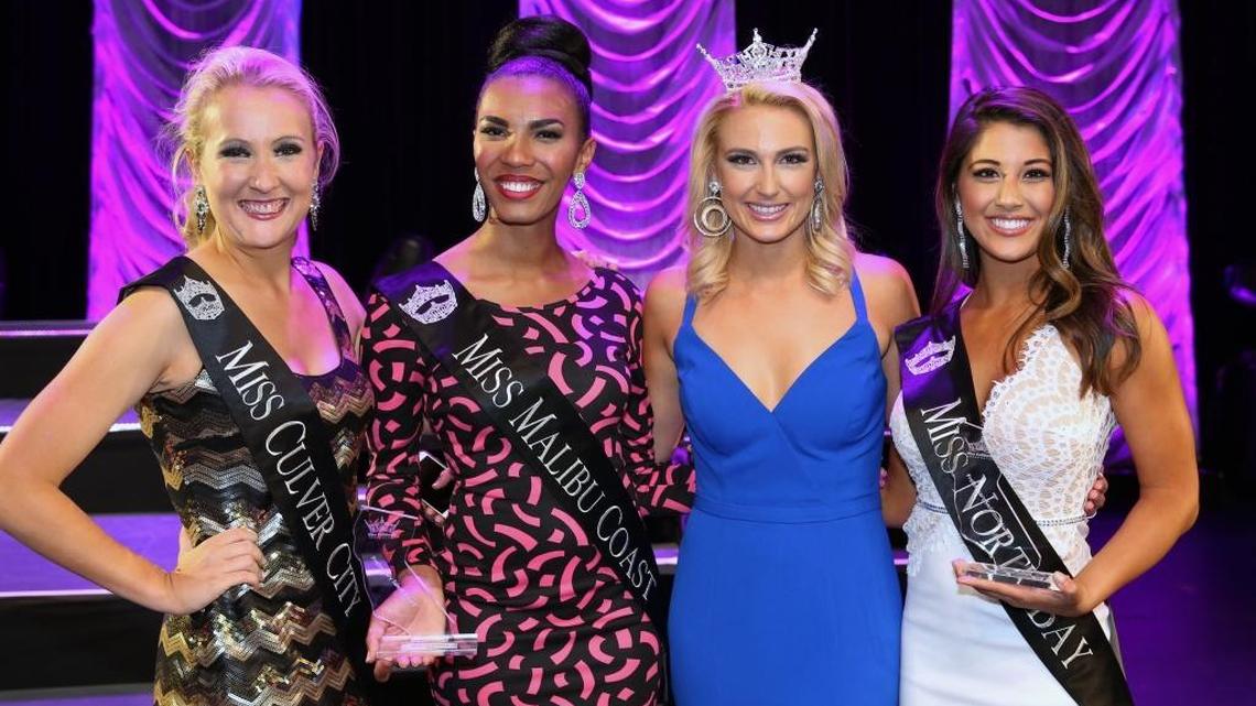 From left, Miss Culver City Hilary Haskell, 23, Miss Malibu Coast Shaniee Parker, 24, reigning Miss California Bree Morse, 23, and Miss North Coast Jessa Carmack, 22. Haskell and Parker tied for top talent during the second preliminary round June 29 and Carmack won the fitness category.
