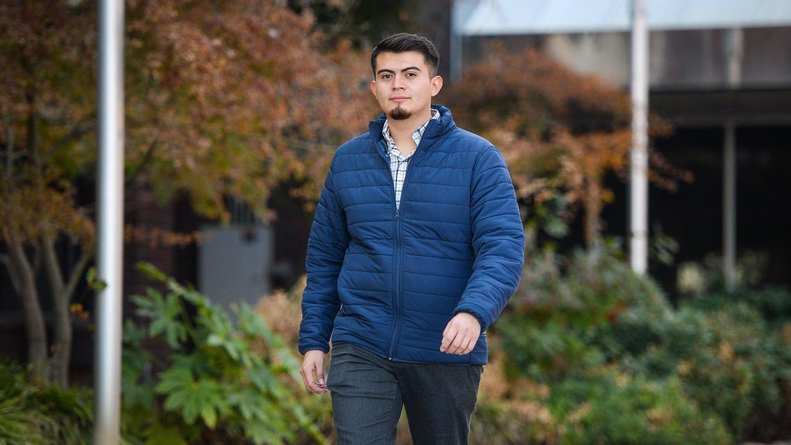 Fresno State student Jose Eduardo Mundo Tapia photographed outside the Craig School of Business at Fresno State University on Wednesday, Dec. 1, 2021.
