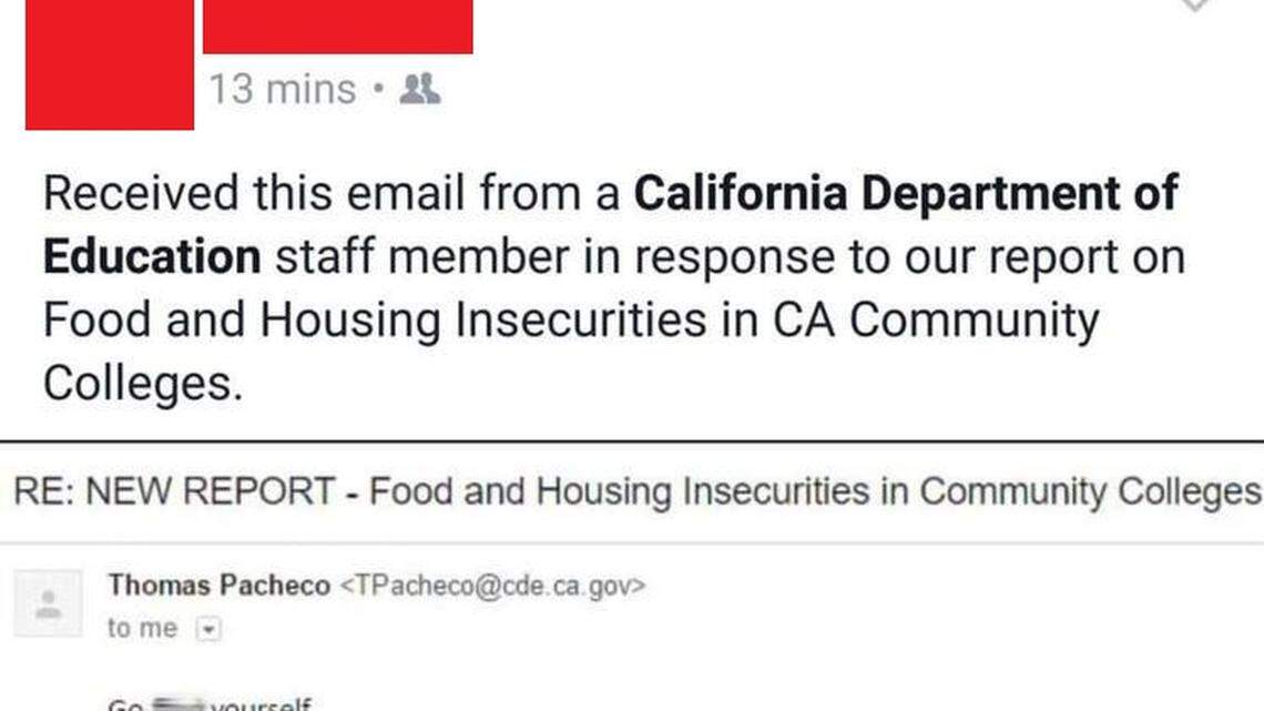 Soua Xiong, a research associate with Community College Equity Assessment Lab, posted an image of the email from the state Department of Education on his Facebook page.