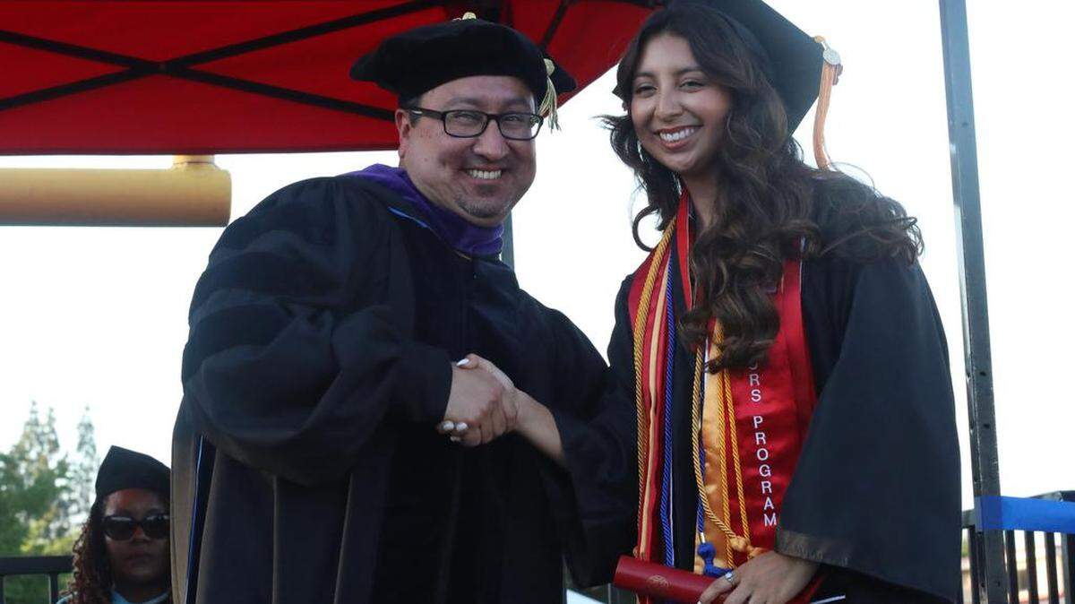 Amarisa González, of Sanger, graduated as the 2023 dean’s medallion from the Fresno City College Math, Science and Engineering Division at the May 19 commencement at the Ratcliffe Stadium.