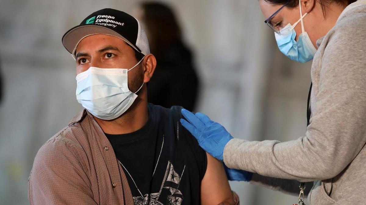 Luis, a Pappas Family Farms worker from Coalinga, was among 50 farm workers who got vaccinated for COVID-19 in 2021 in Mendota.