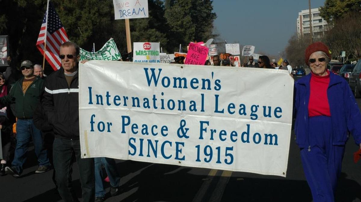 
Members of the Women’s International League for Peace and Freedom including Joan Poss, right, take part in the 2013 Martin Luther King Jr. march through Fresno. The group is celebrating its 50th anniversary.
