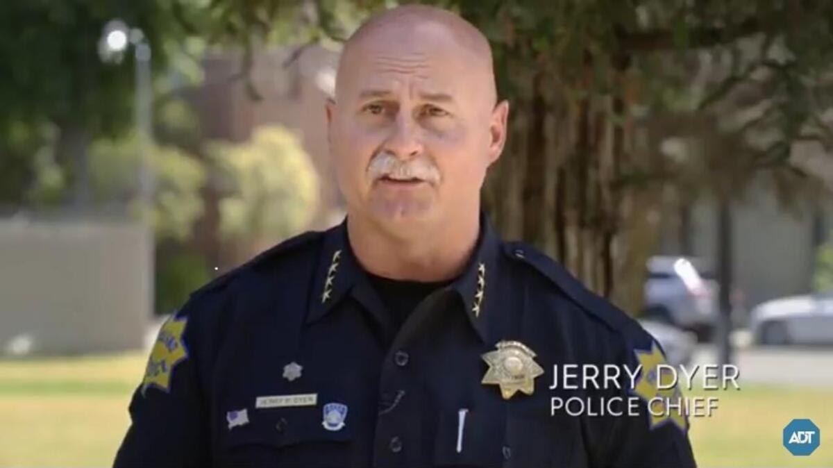 Fresno police Chief Jerry Dyer is featured in an ADT commercial that’s been airing around the country. Dyer discusses a benefit of having ADT service in one’s home.