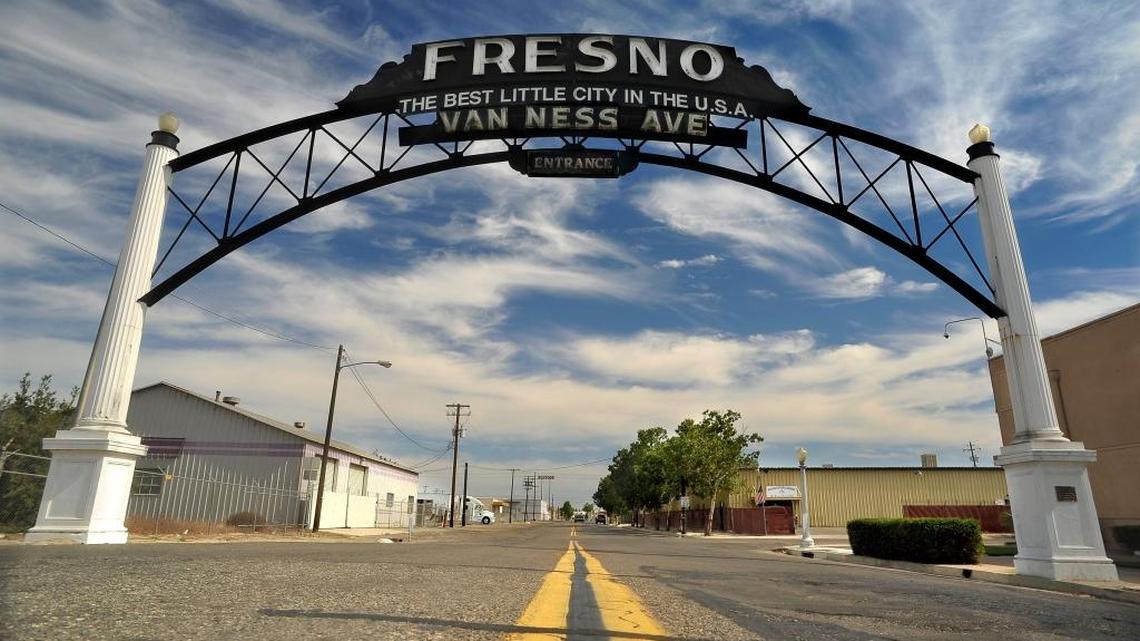 Highway 99 once led travelers through the heart of Valley towns. In Fresno, the highway turned onto Van Ness Avenue under the sign that welcomed visitors.