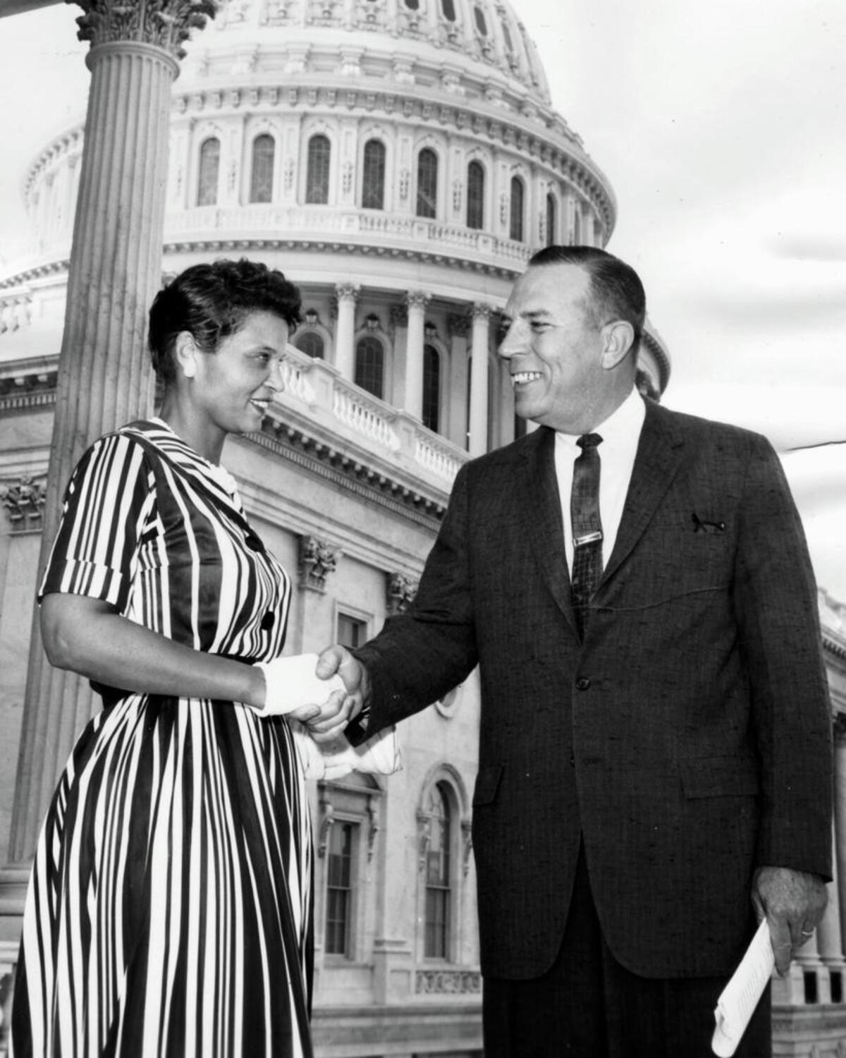 Mattie Meyers, left, shakes the hand of Congressman B.F. Sisk from Fresno at the U.S. Capitol in the 1960s.