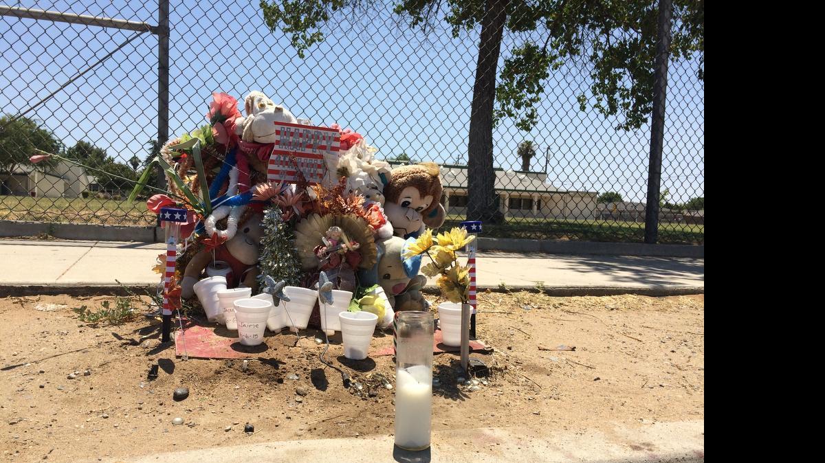 
Three years after Jaime Reyes Jr., 28, was shot and killed by a Fresno police officer, a dusty memorial of artificial flowers, stuffed animals and candles in Reyes’ honor remains outside Aynesworth Elementary School on Church Avenue in southeast Fresno. Police Chief Jerry Dyer said Reyes was armed with a gun when he was shot on the school campus in the afternoon of June 6, 2012. At the time of the shooting, Dyer said Reyes posed a threat to the officer who was pursuing him and to the students on campus. But a lawyer for Reyes’ family said Reyes didn’t pose a threat because the gun was wrapped in a plastic bag and was in his pocket. He contends the officer shot Reyes in the back. Reyes’ family has filed a federal civil rights lawsuit against the Fresno Police Department. 
