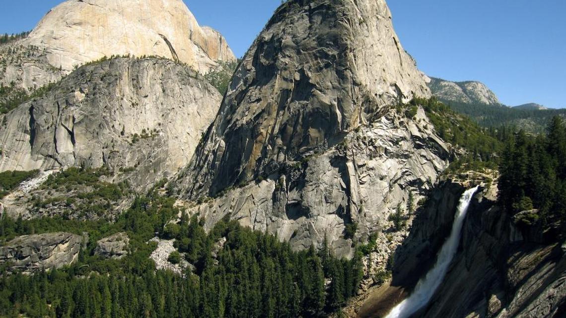 The view from the John Muir Trail approaching Nevada Falls in Yosemite National Park.