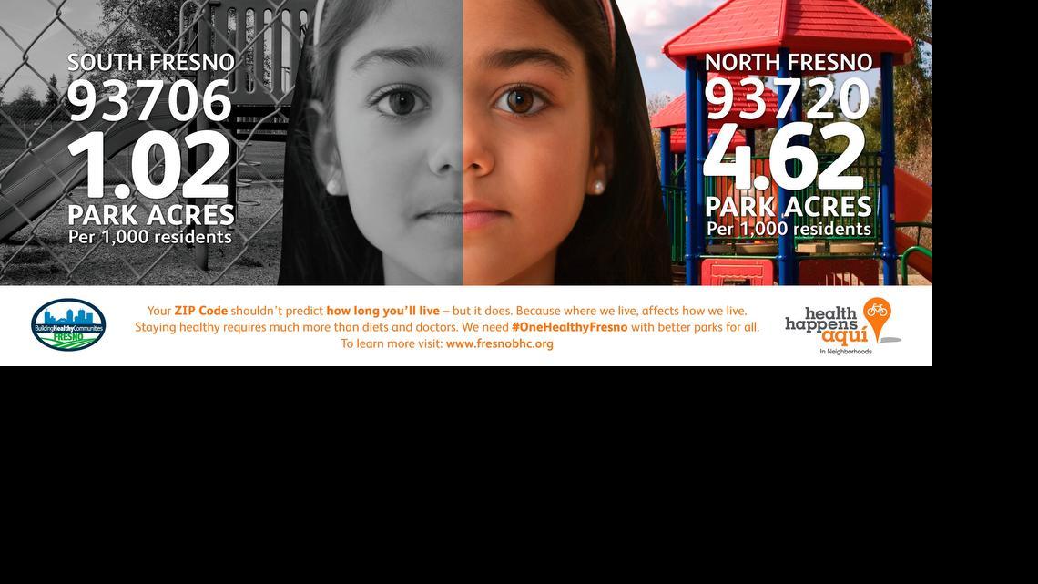 
Fresno Building Healthy Communities wanted to run this ad as a wrap on Fresno’s FAX transit buses. The city rejected the ad as violating ordinances barring political advertising on buses, prompting the nonprofit to complain that its message is being suppressed.
