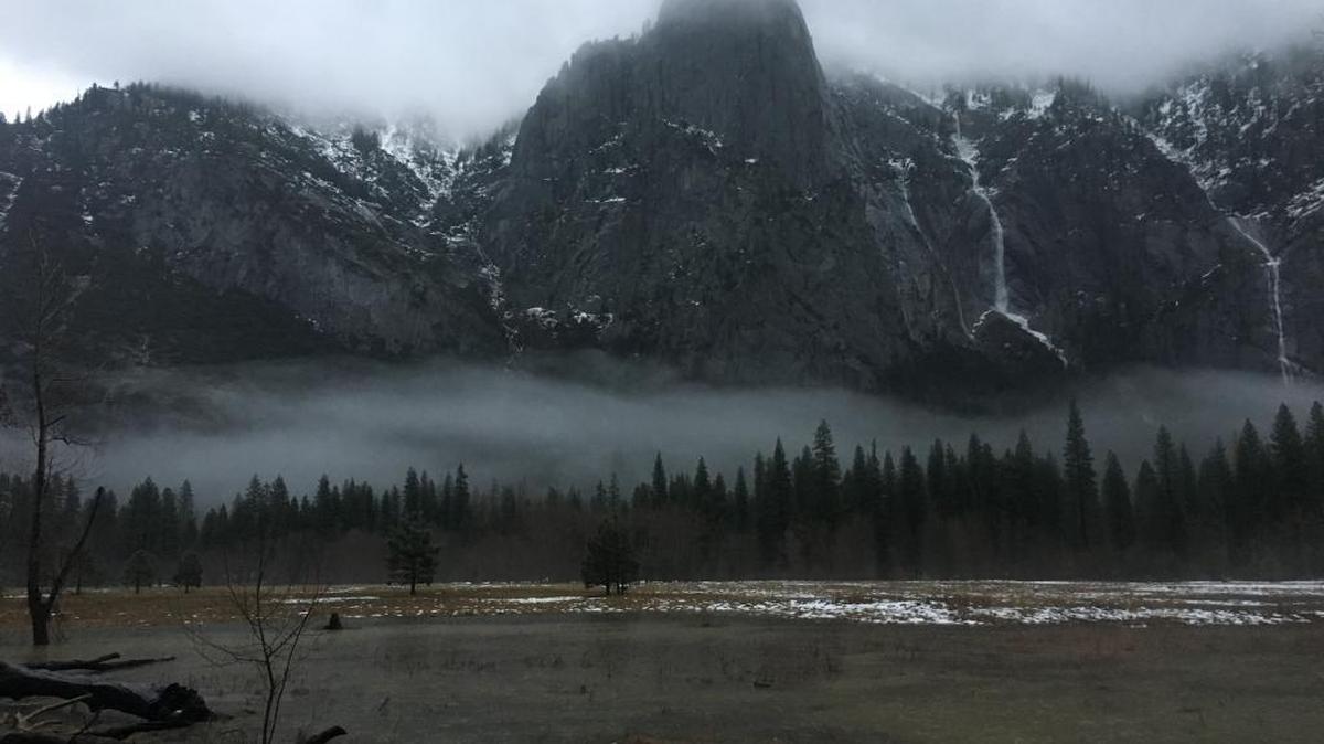 A meadow is flooded in Yosemite Valley Sunday morning. There were reports of minor flooding in the valley early Sunday morning, but the Merced River had not yet reached flood stage, park officials said.