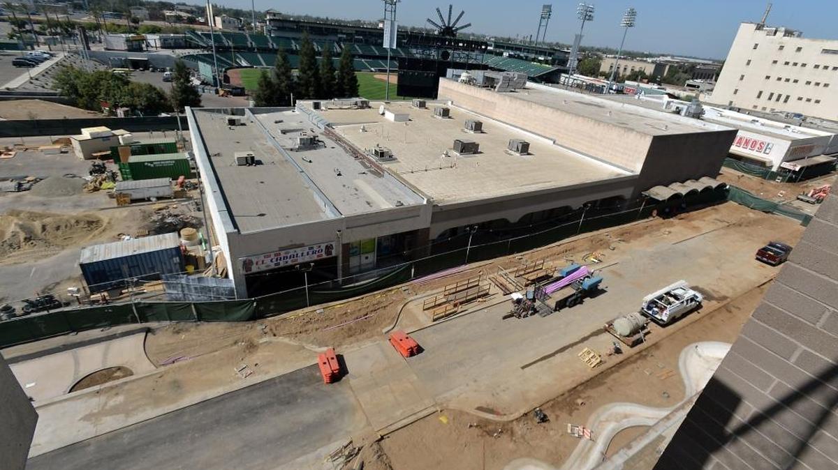A view of the Fulton Mall street renovation from the top of the spiral parking structure north of Inyo Street on Wednesday, Sept. 14, 2016, in downtown Fresno.