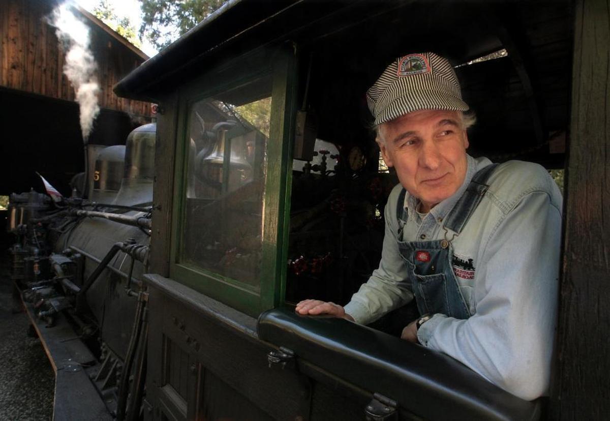 A 2008 photo of Yosemite Mountain Sugar Pine Railroad owner/engineer Max Stauffer, who died in 2017.