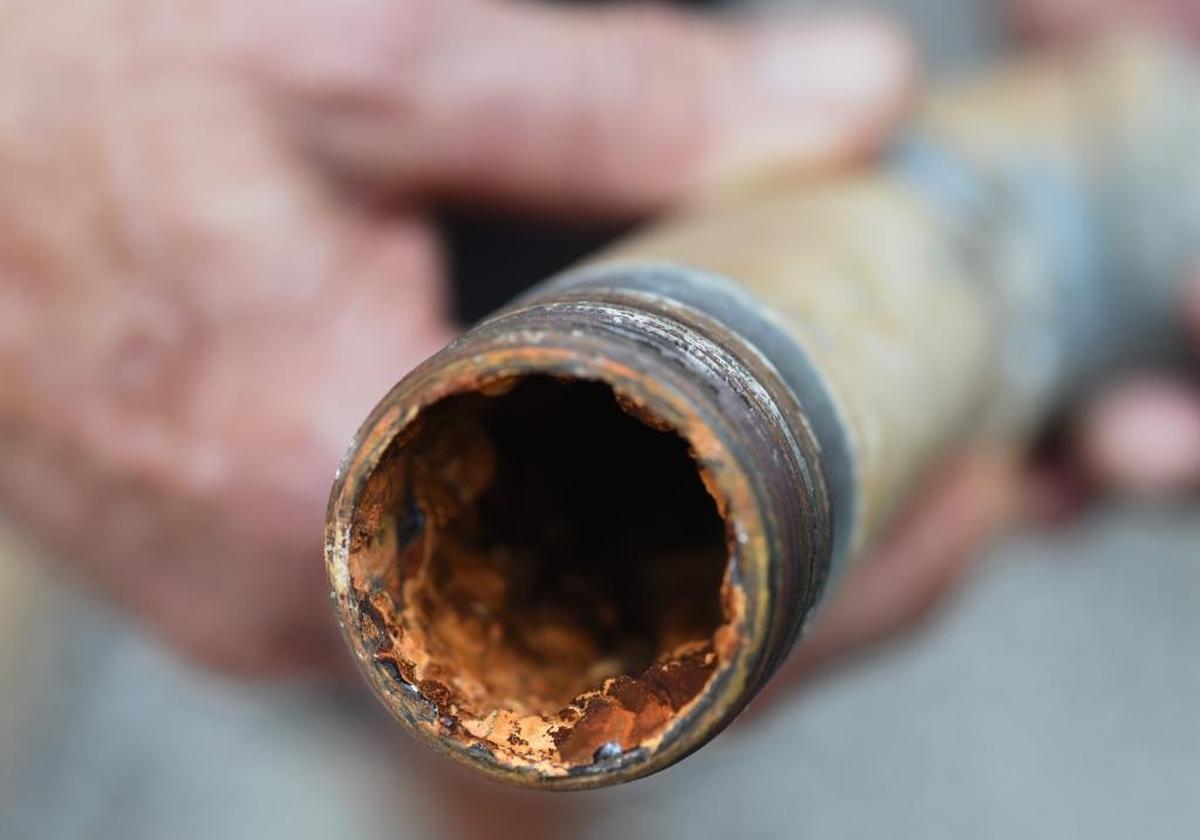 A rusting piece of plumbing from the home of Michael and Karen Micheli, who live in northeast Fresno. A number of homeowners in northeast Fresno this year have reported discolored water and, in some cases, excessive levels of lead, coming from the taps in their homes.