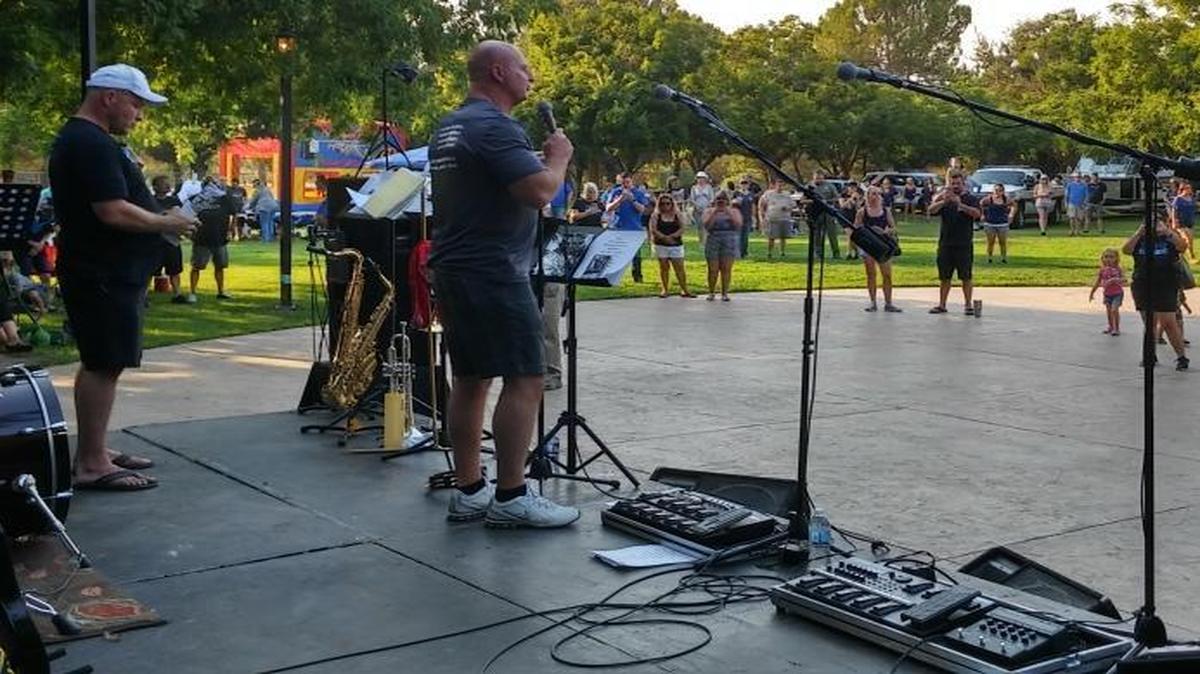 Fresno police Chief Jerry Dyer addresses a crowd of community members supporting law enforcement during a Thin Blue Line rally at Woodward Park on July 30.