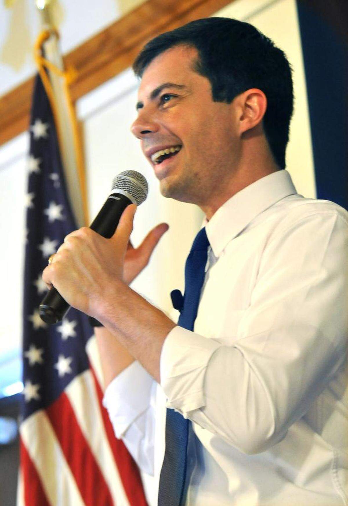 Democratic presidential candidate Pete Buttigieg addresses a packed crowd at Tuolumne Hall in downtown Fresno on Monday morning, June 3, 2019.
