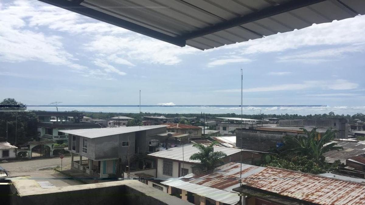 The view from Miguel and Alexis Sanchez’ third-floor apartment in Montalvo, Ecuador. The couple felt some minor tremors from a massive earthquake Saturday that killed at least 350 people.