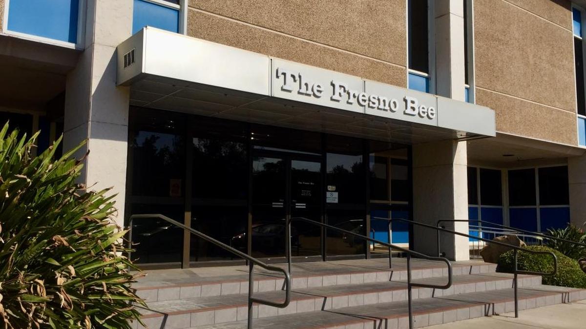 The front of the Fresno Bee building in downtown Fresno.