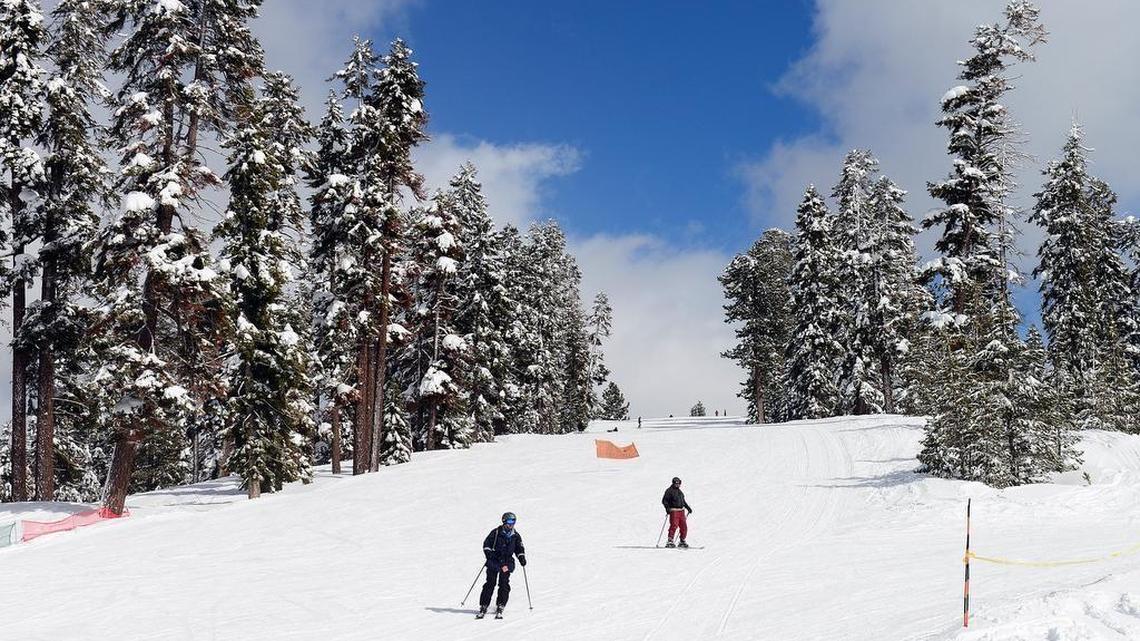 Skiers at China Peak Mountain Resort, just east of Huntington Lake, in February 2017.