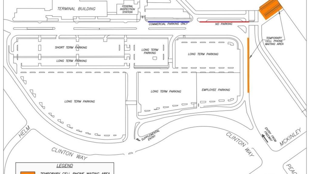 Fresno Yosemite International Airport temporary cell phone waiting areas.