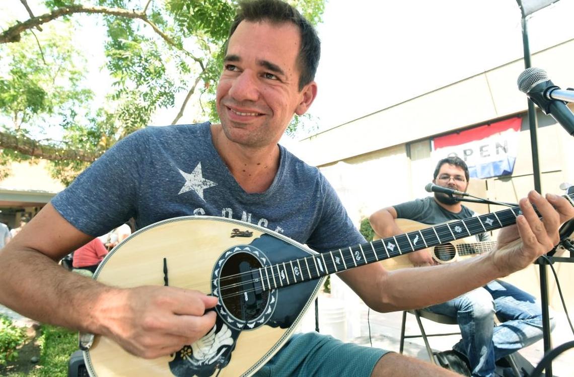 Orestis Koletsos of Hohlax Trio plays the bouzouki, a traditional Greek instrument, during the 57th Fresno Greek Fest, Sunday afternoon, Aug. 27, 2017.