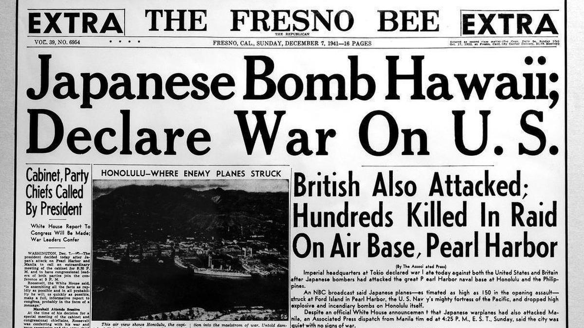 Front page of The Fresno Bee, Dec. 7, 1941