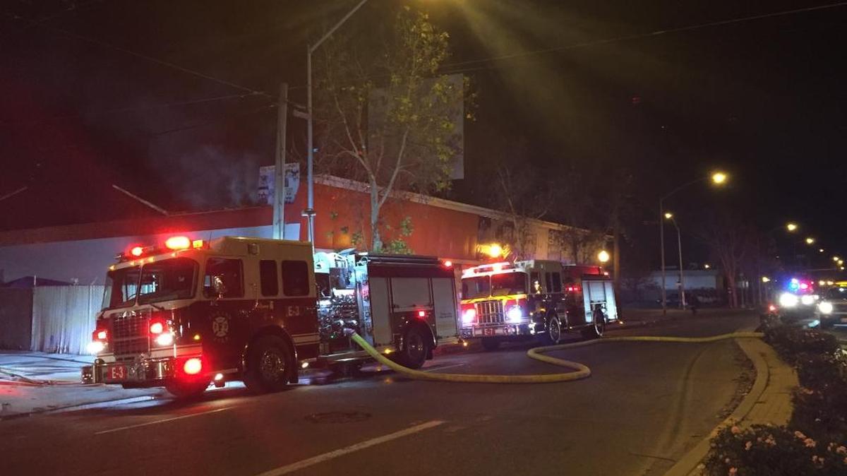 A firefighter was hurt Friday night while battling a blaze in a party supply store in downtown Fresno.
