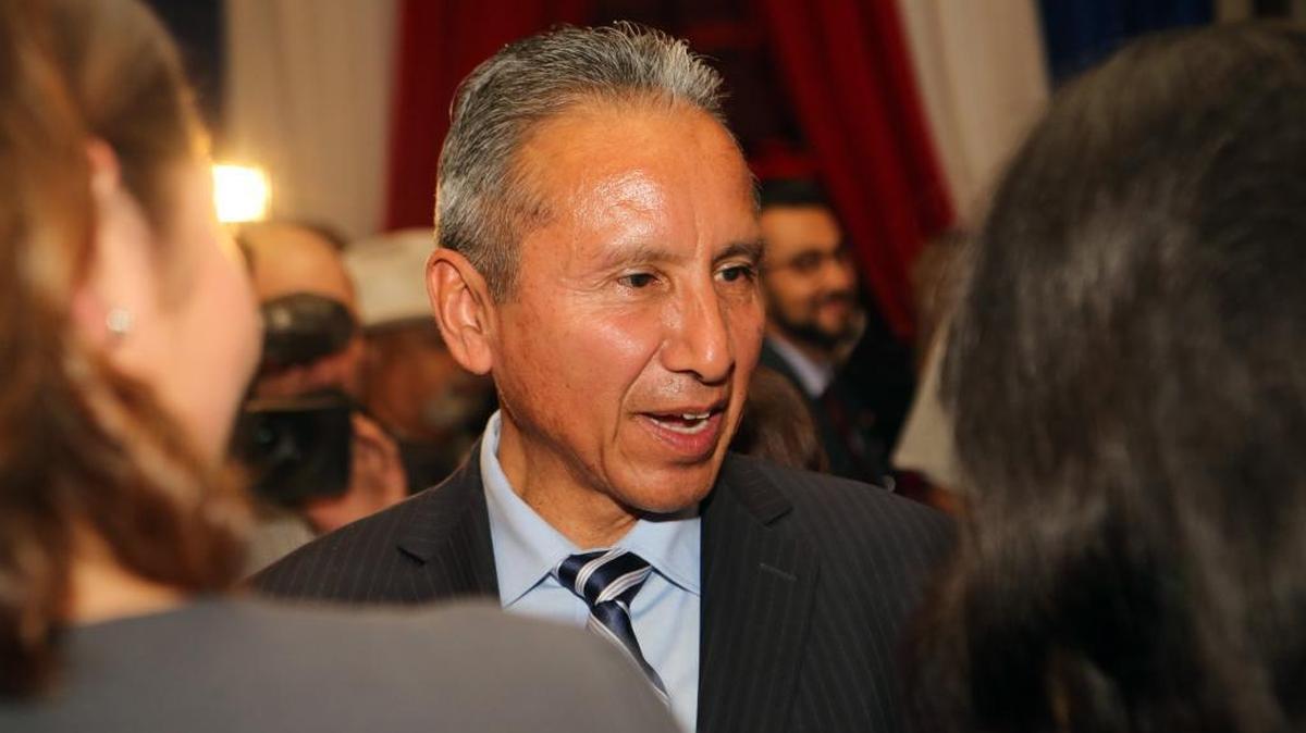 Fresno County Supervisor Henry R. Perea greets supporters during his election watch party at the Painted Table in the Tower District.