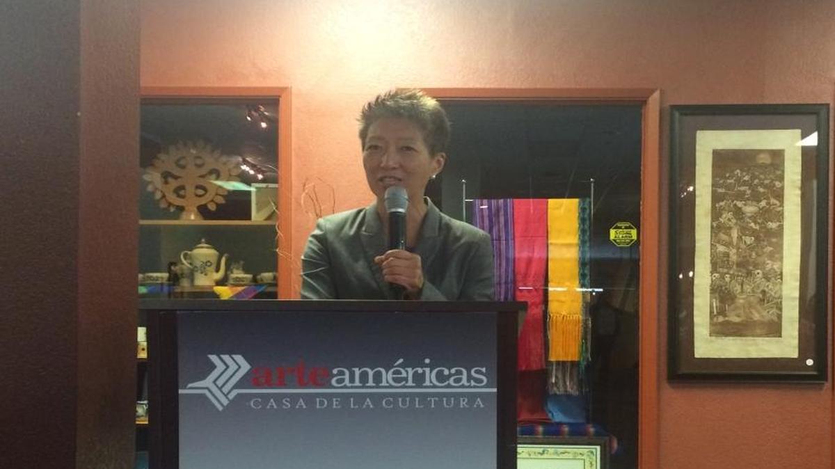 
Jane Chu, chair of the National Endowment for the Arts, spoke to several dozen people – many of them artists – during a town hall gathering Sunday, Sept. 20, 2015, at Arte Américas in downtown Fresno. David Mas Masumoto, an organic farmer from Del Rey and member of the National Council on the Arts, invited Chu and moderated the discussion.

